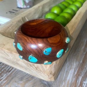 Deb Guyot Designs wood w/ turquoise stones bracelet